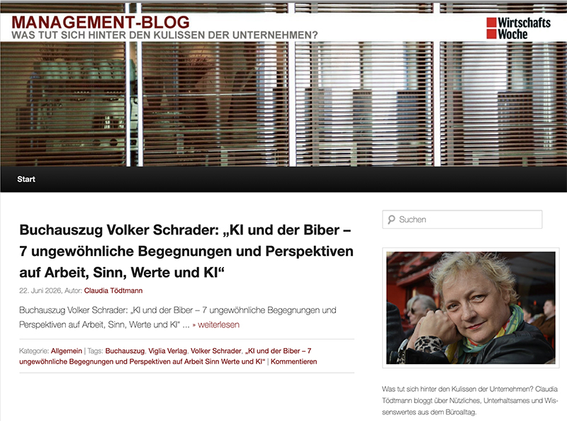 Buchauszug Volker Schrader: Kl und der Biber - 7 ungewöhnliche Begegnungen und Perspektiven auf Arbeit, Sinn, Werte und KI